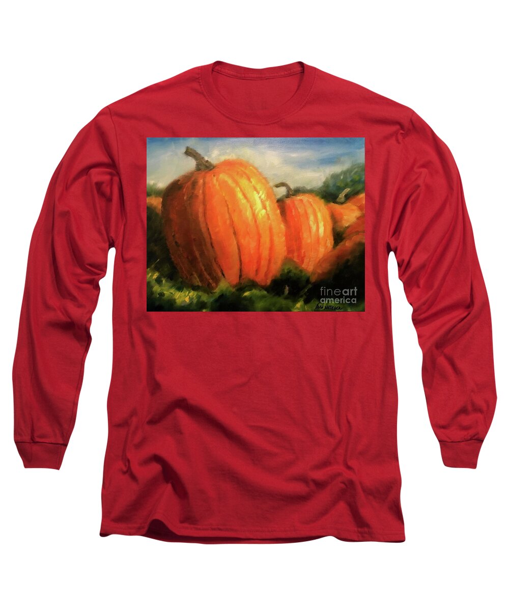 October Long Sleeve T-Shirt featuring the painting Pumpkin Patch by Alan Metzger