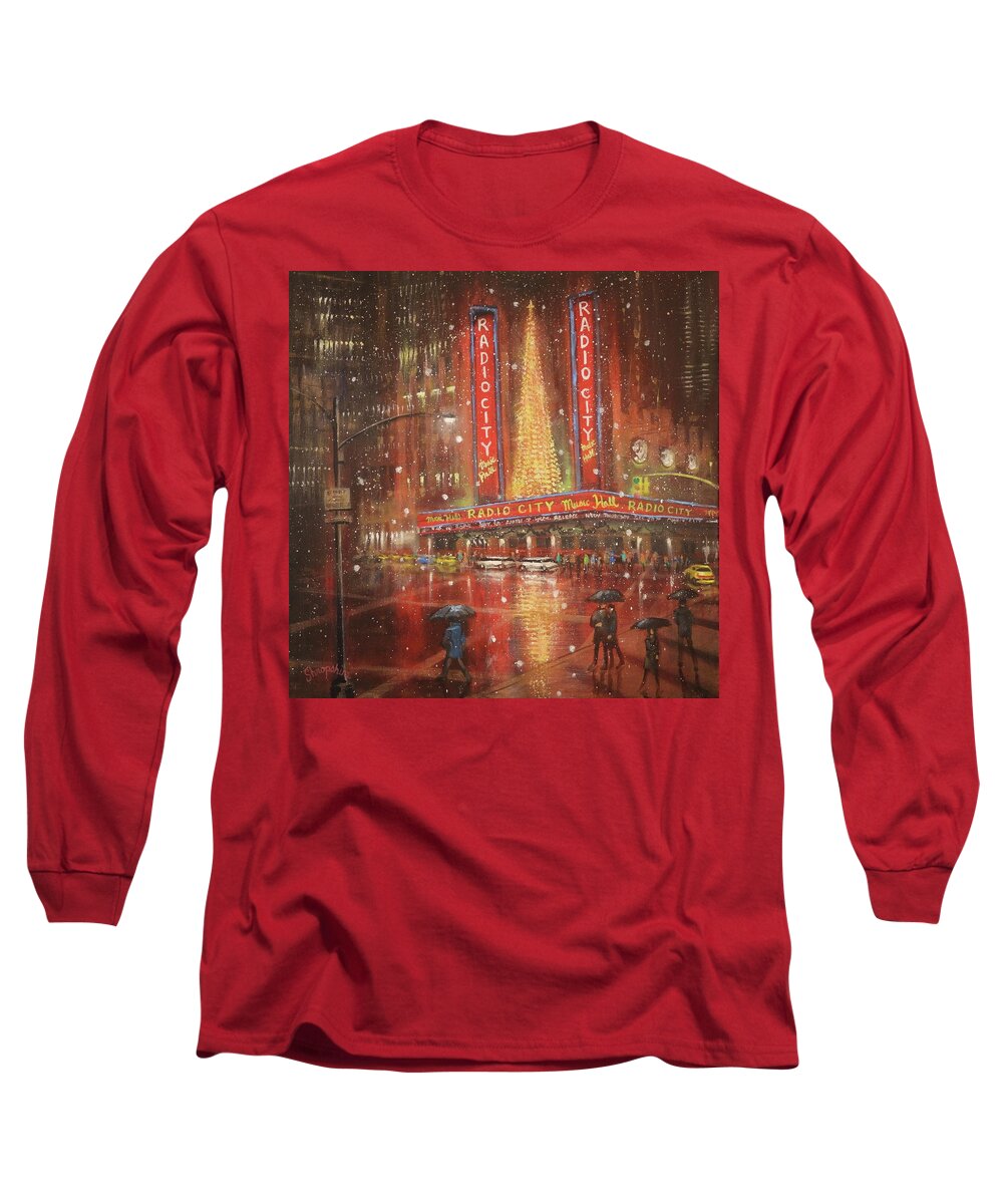 Radio City Music Hall Long Sleeve T-Shirt featuring the painting Radio City NYC by Tom Shropshire