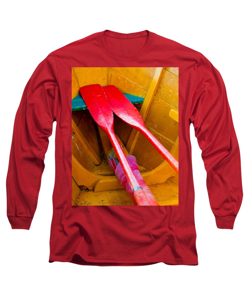 Boat Long Sleeve T-Shirt featuring the photograph Red Oars by Tom Gresham