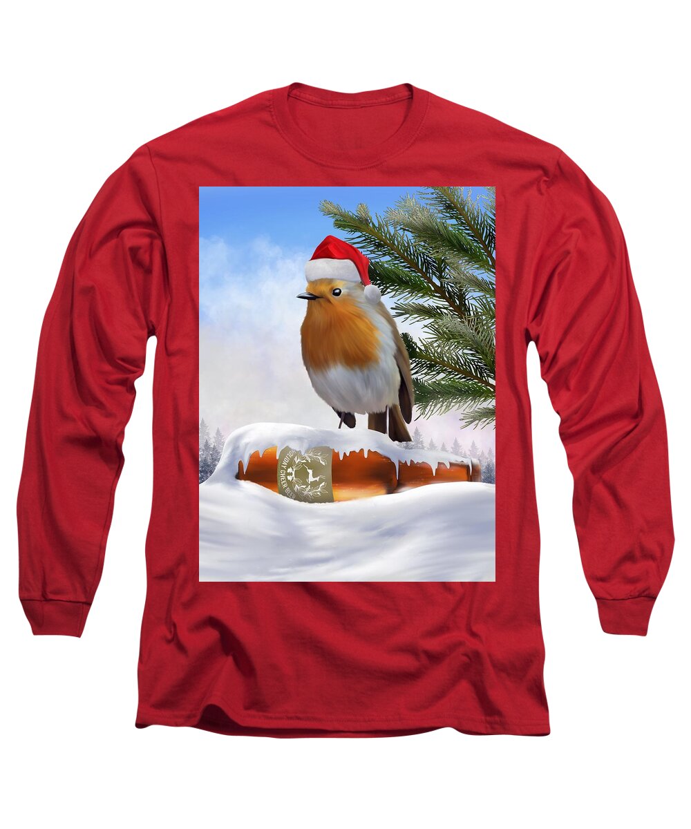 Robin Around The Christmas Tree Long Sleeve T-Shirt featuring the digital art Robin Around The Christmas Tree by Mark Taylor
