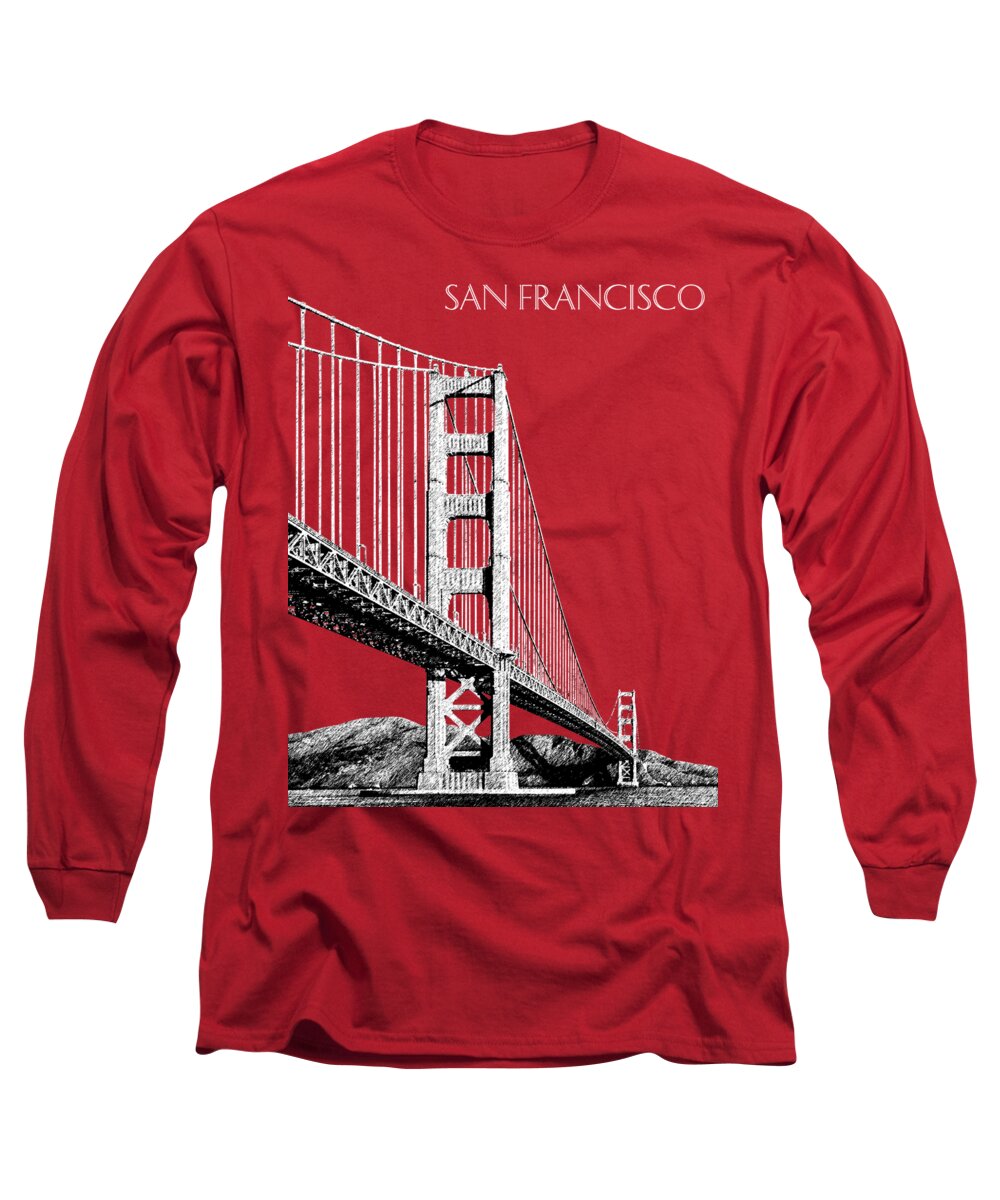 Architecture Long Sleeve T-Shirt featuring the digital art San Francisco Skyline Golden Gate Bridge 2 - Slate Blue by DB Artist
