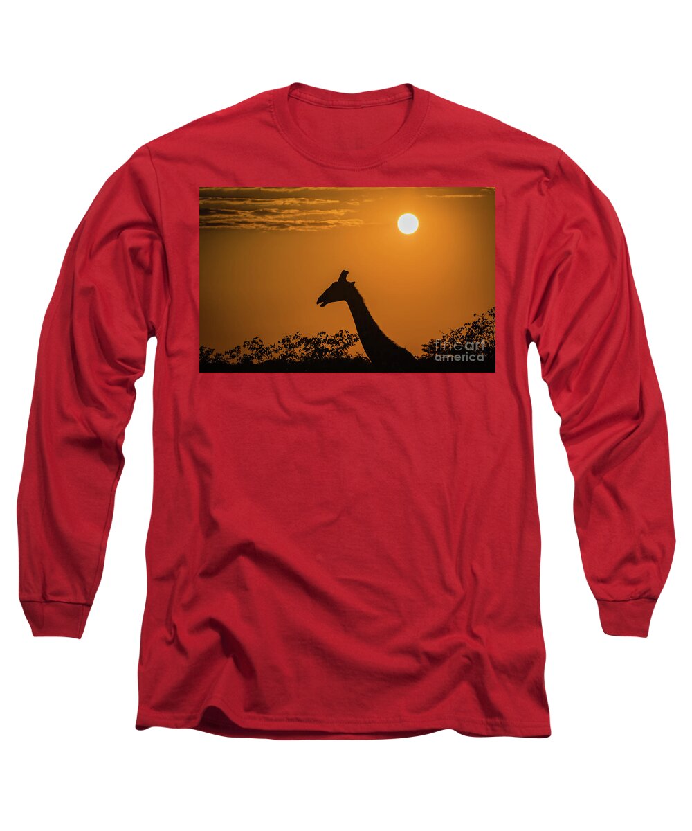 Giraffe Long Sleeve T-Shirt featuring the photograph Sunrise over the Etosha National Park, Namibia by Lyl Dil Creations