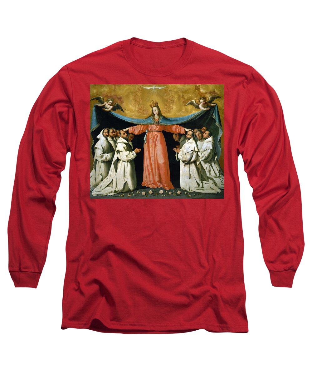 Espiritu Santo Long Sleeve T-Shirt featuring the painting The Virgin of the caves. Virgen de las cuevas -or Virgen de la misericordia-. 17th century. by Francisco de Zurbaran -c 1598-1664-