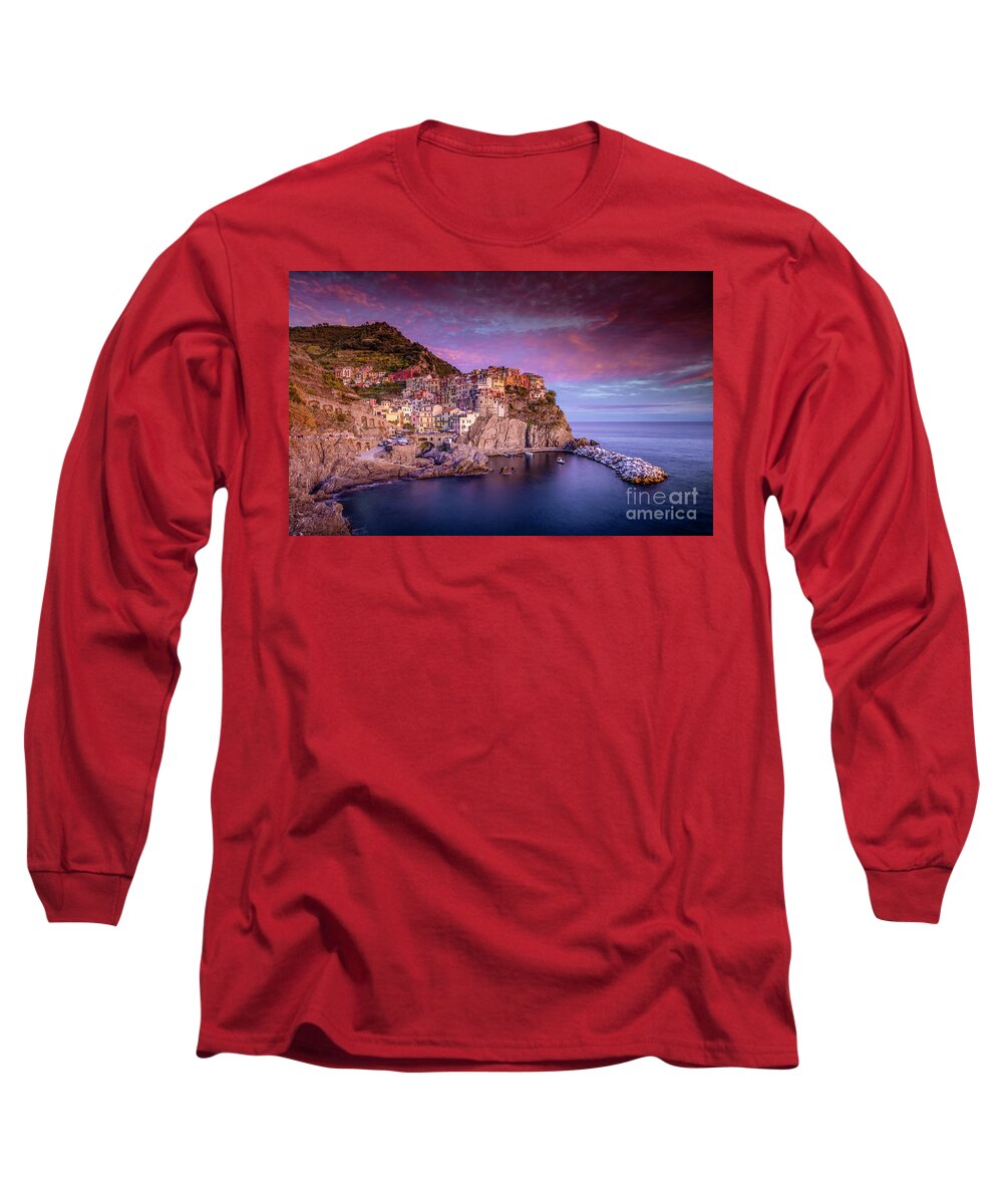 Marco Crupi Long Sleeve T-Shirt featuring the photograph Tramonto Sunset in Manarola by Marco Crupi