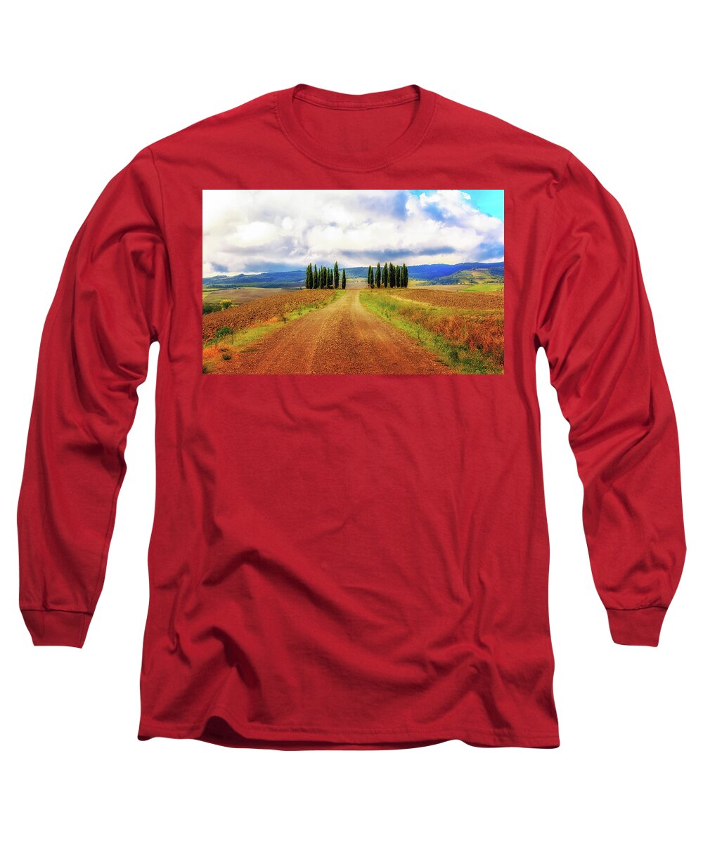 Tuscany Long Sleeve T-Shirt featuring the photograph Tuscan Road by Lev Kaytsner