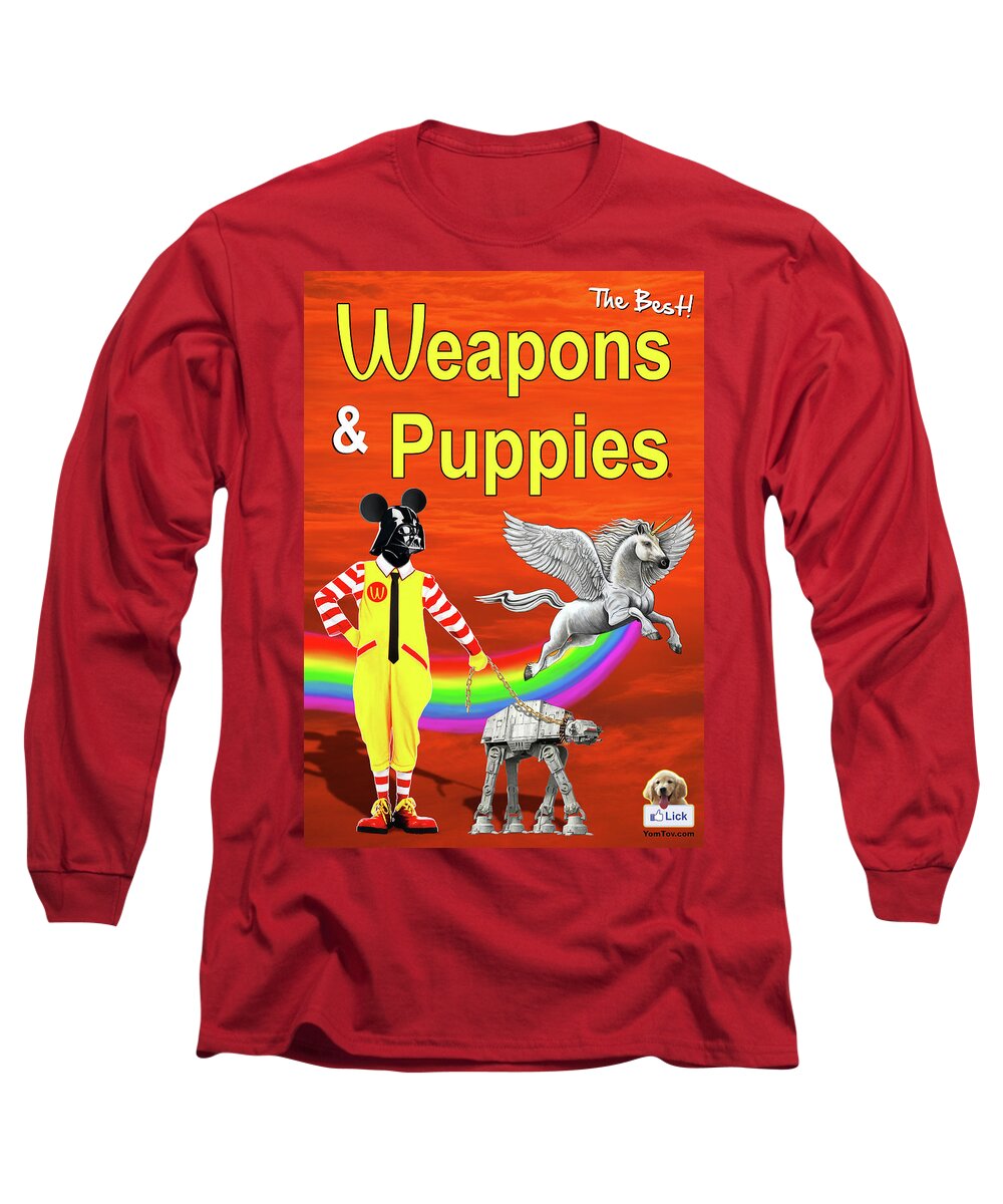 Horse Long Sleeve T-Shirt featuring the painting Weapons and Puppies Supersonic by Yom Tov Blumenthal