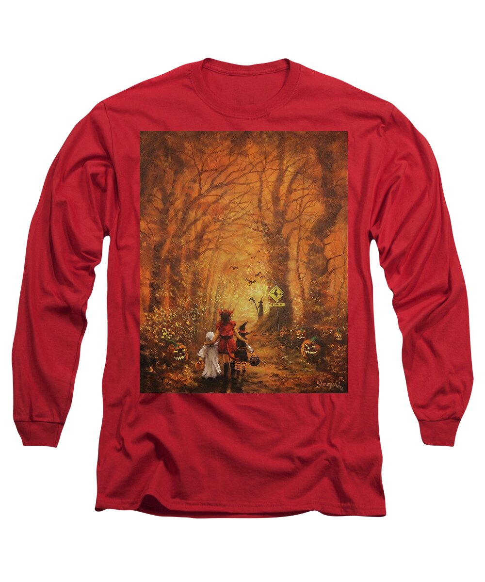 Halloween Long Sleeve T-Shirt featuring the painting Witch Crossing Ahead by Tom Shropshire