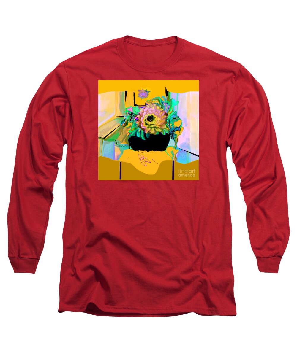 Yes Long Sleeve T-Shirt featuring the mixed media Yes to Sunny Days and Cactus Flowers by Zsanan Studio