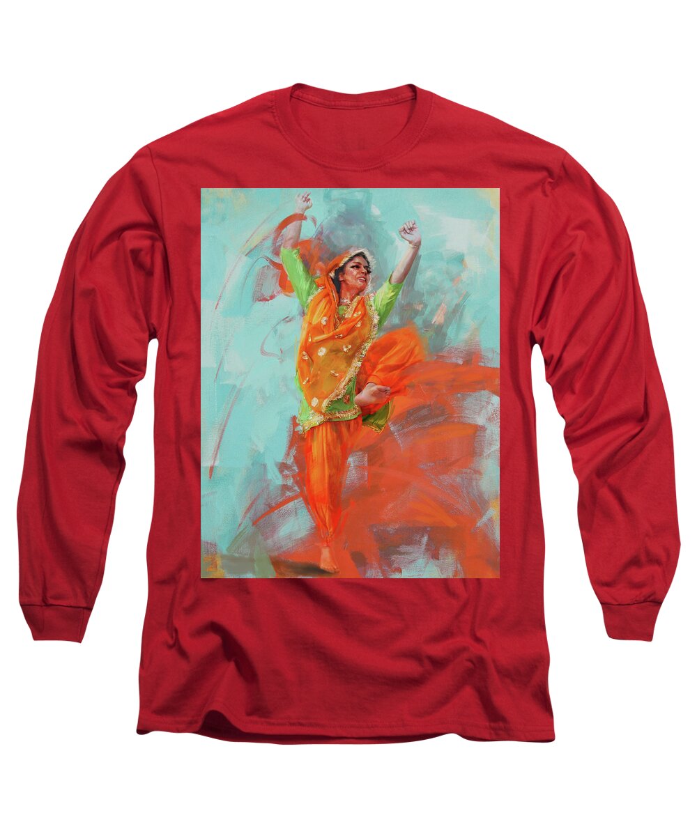  Long Sleeve T-Shirt featuring the painting Bhangra by Mahnoor Shah