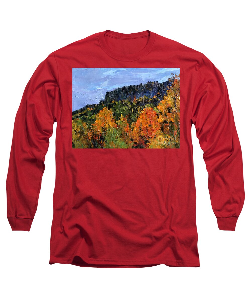 On The Top Long Sleeve T-Shirt featuring the painting Fall #1 by Jieming Wang
