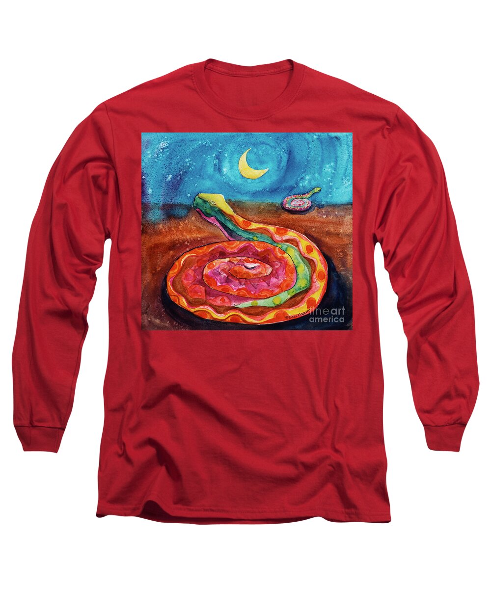 Moon Long Sleeve T-Shirt featuring the painting Moon Snakes #1 by Cori Caputo