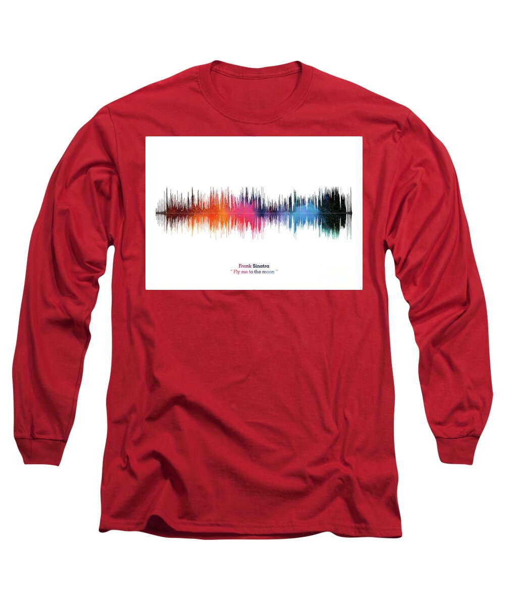 Music Poster Long Sleeve T-Shirt featuring the digital art LAB NO 4 Frank Sinatra Fly Me to The Moon Song Soundwave Print Music Lyrics Poster #2 by Lab No 4 The Quotography Department