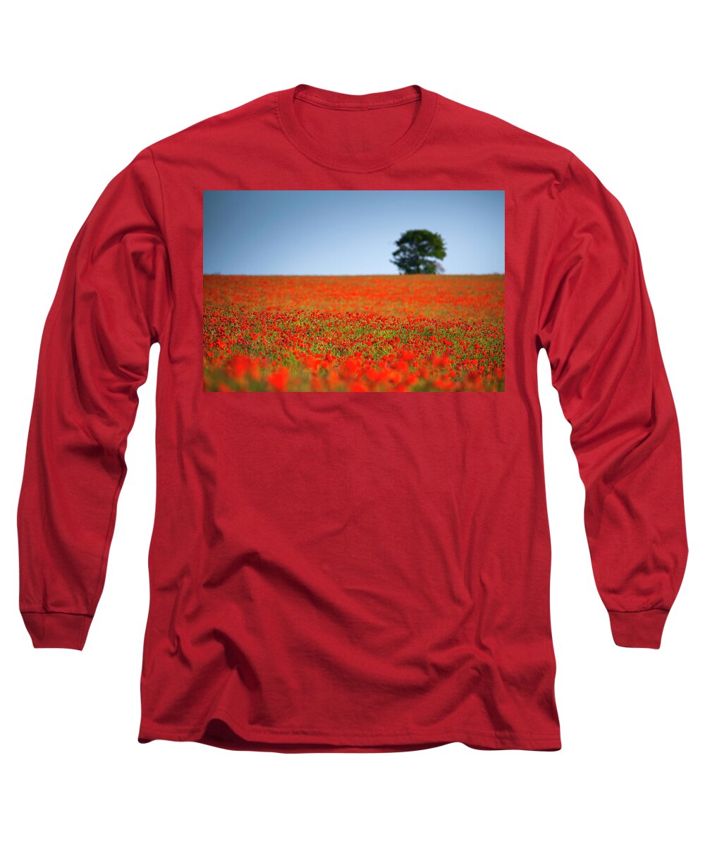 Alan Copson Long Sleeve T-Shirt featuring the photograph Tree in a Poppy Field #3 by Alan Copson