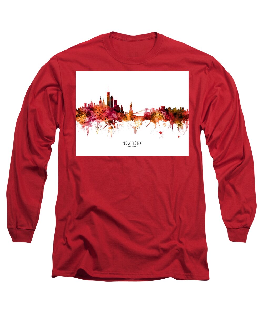 New York Long Sleeve T-Shirt featuring the digital art New York Skyline #71 by Michael Tompsett