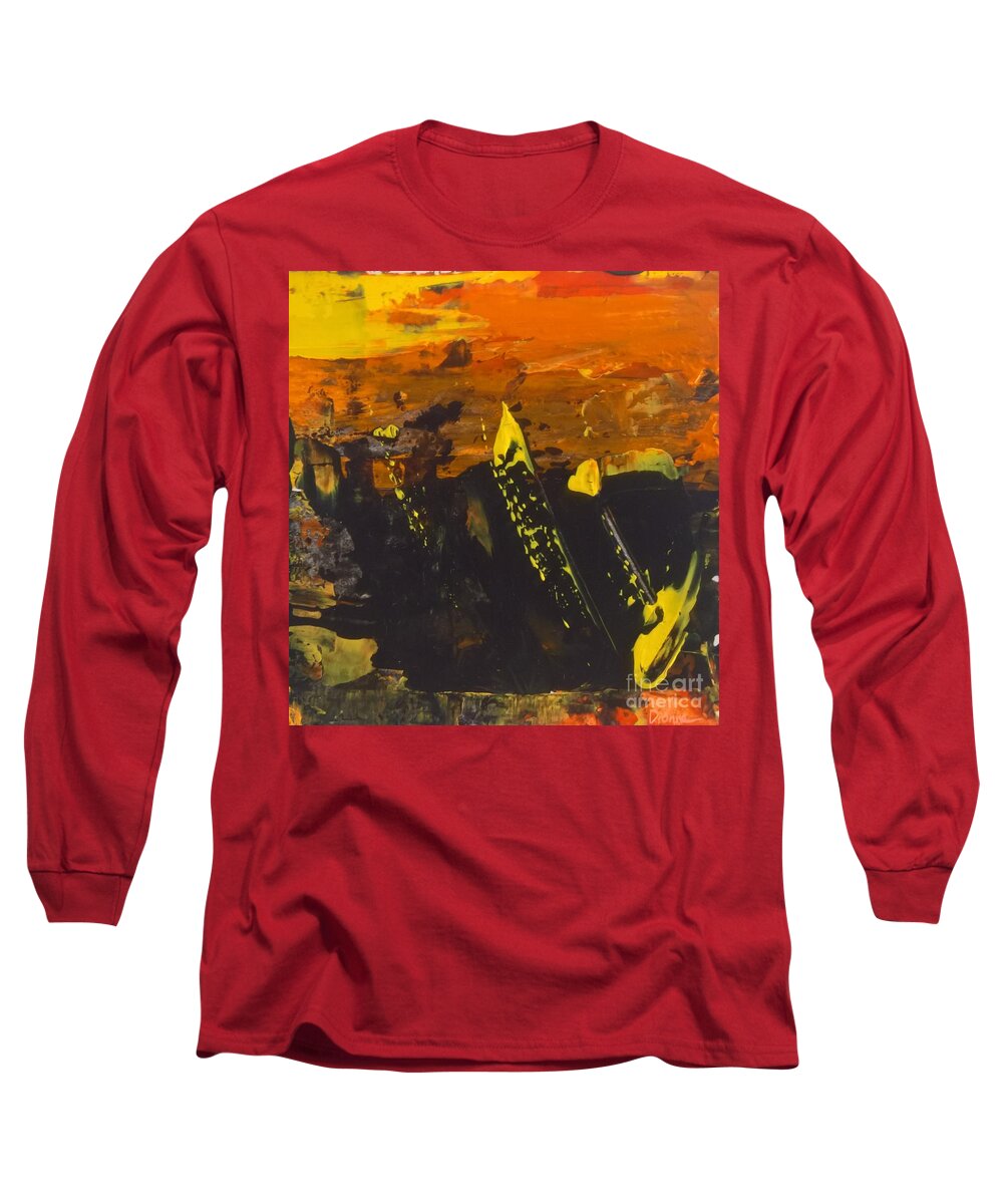 Abstract Long Sleeve T-Shirt featuring the painting Abstract Orange II by Lisa Dionne
