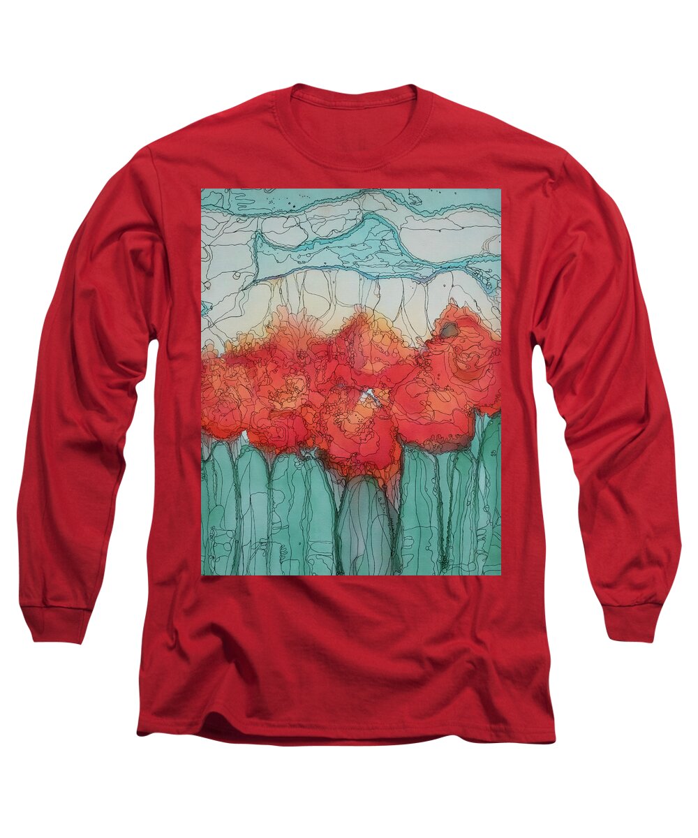 Flowers Long Sleeve T-Shirt featuring the mixed media Alcohol Meadow by Aimee Bruno