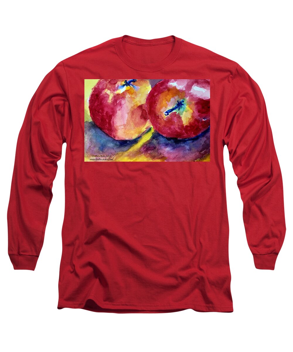 Watercolor Long Sleeve T-Shirt featuring the painting Apples by Shelley Bain