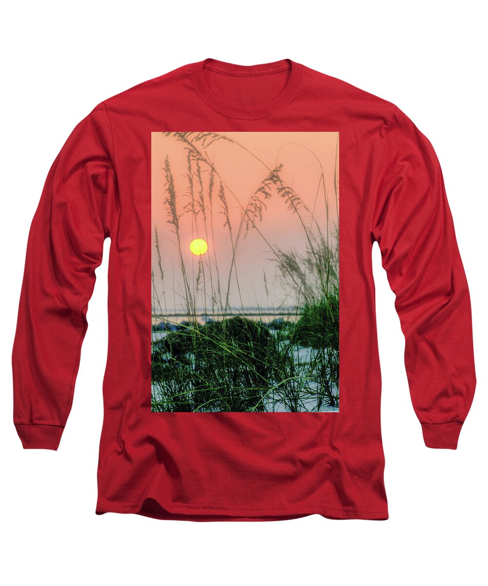 Orange Long Sleeve T-Shirt featuring the photograph Sunset and Sea Oats by James C Richardson