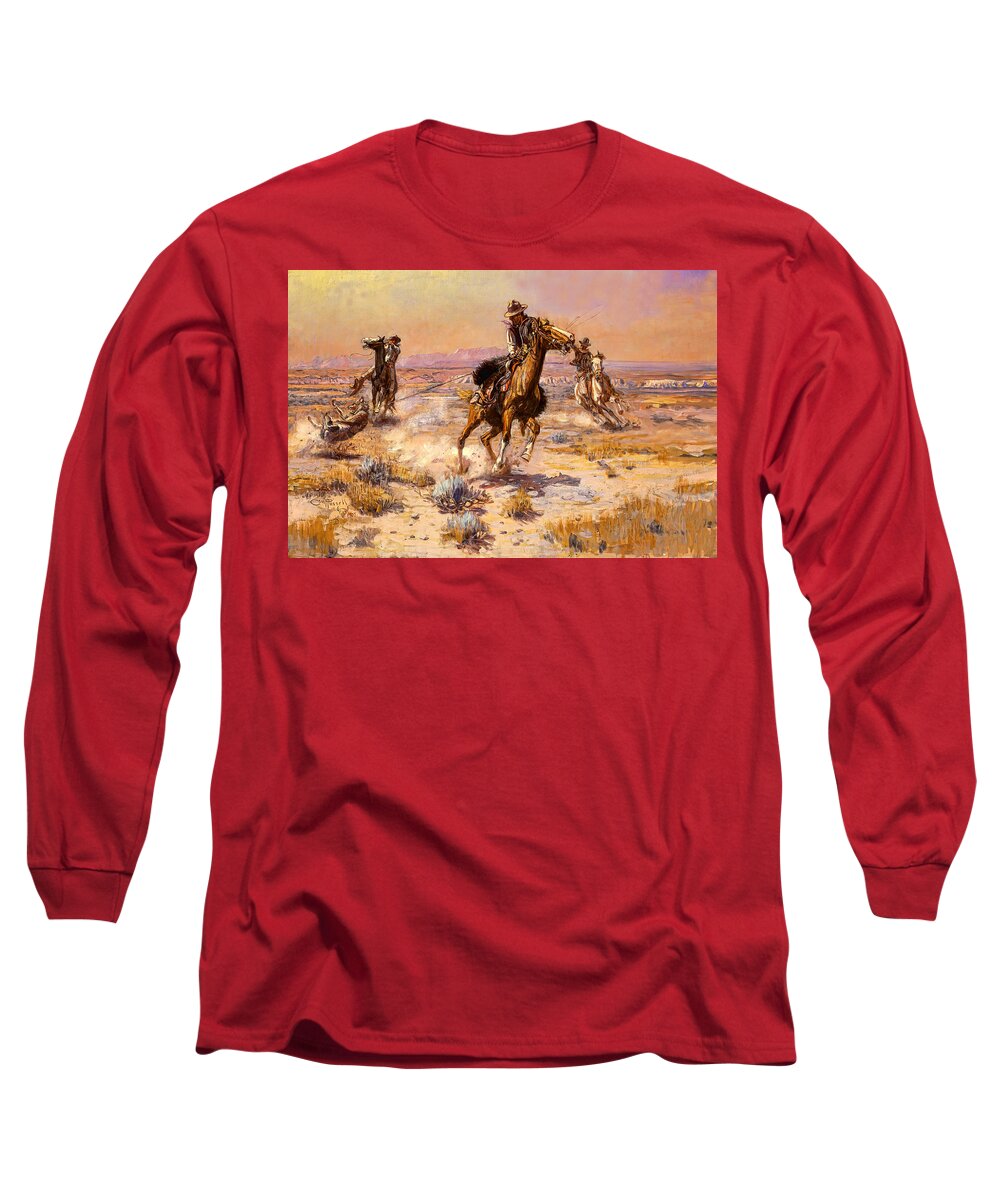 Charles Russell Long Sleeve T-Shirt featuring the digital art At Ropes End by Charles Russell