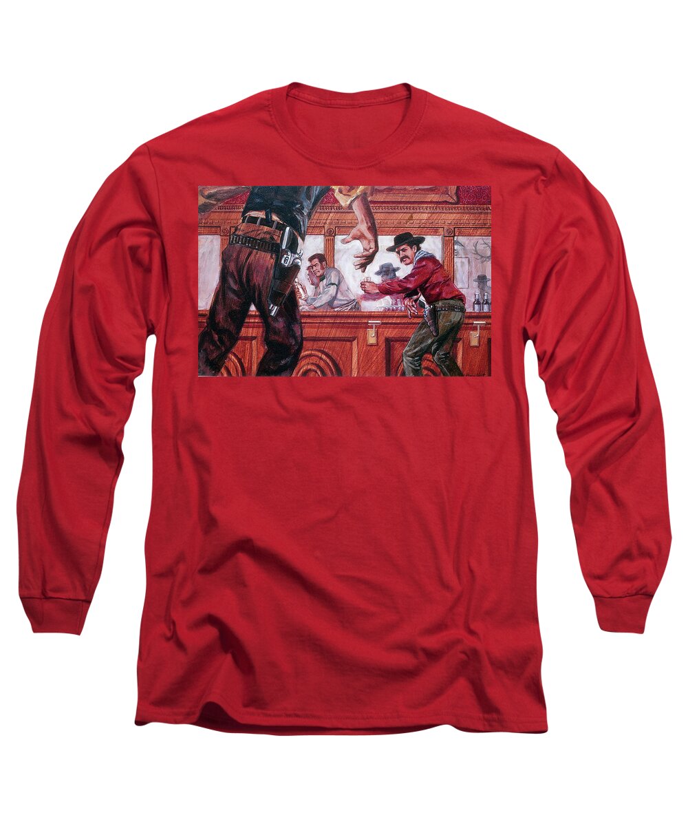 Old West Long Sleeve T-Shirt featuring the painting At the OK SALOON by Harry West