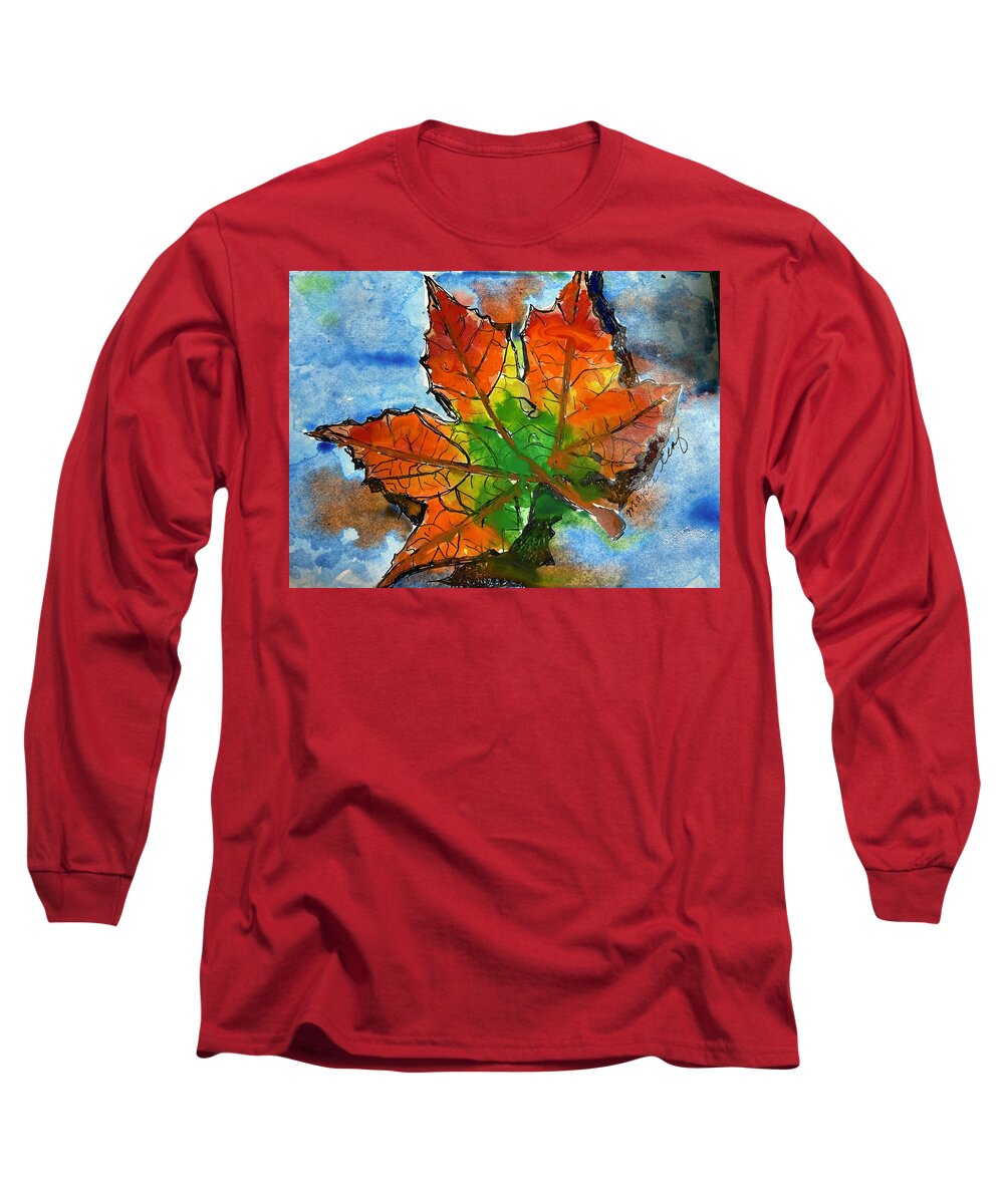 Watercolor Long Sleeve T-Shirt featuring the painting Autumn Mapleleaf by Dottie Visker