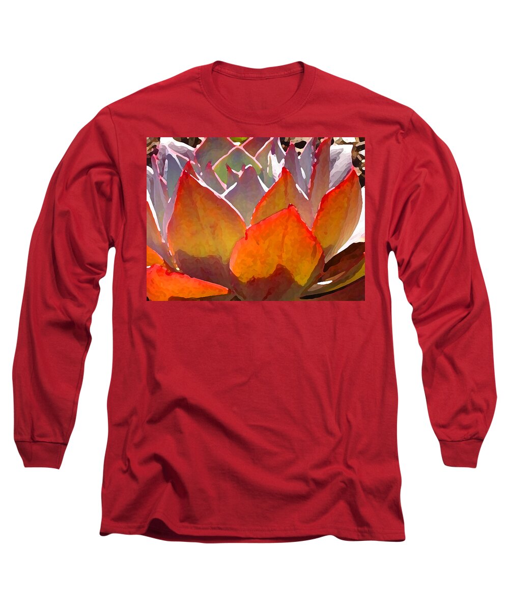 Succulent Long Sleeve T-Shirt featuring the painting Backlit Afterglow Succulent 2 by Amy Vangsgard