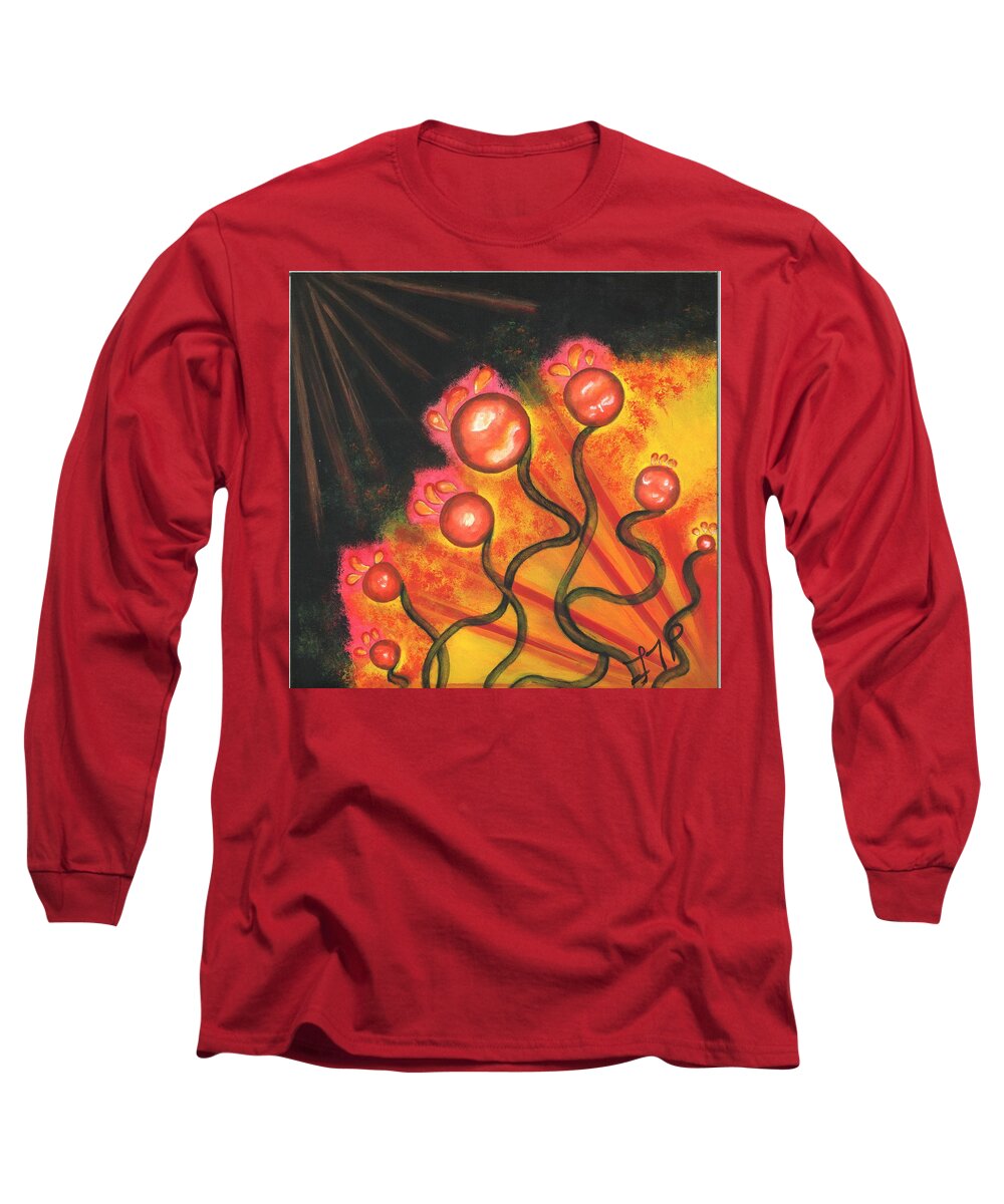 Red Long Sleeve T-Shirt featuring the painting Balls and Bulbs by Esoteric Gardens KN