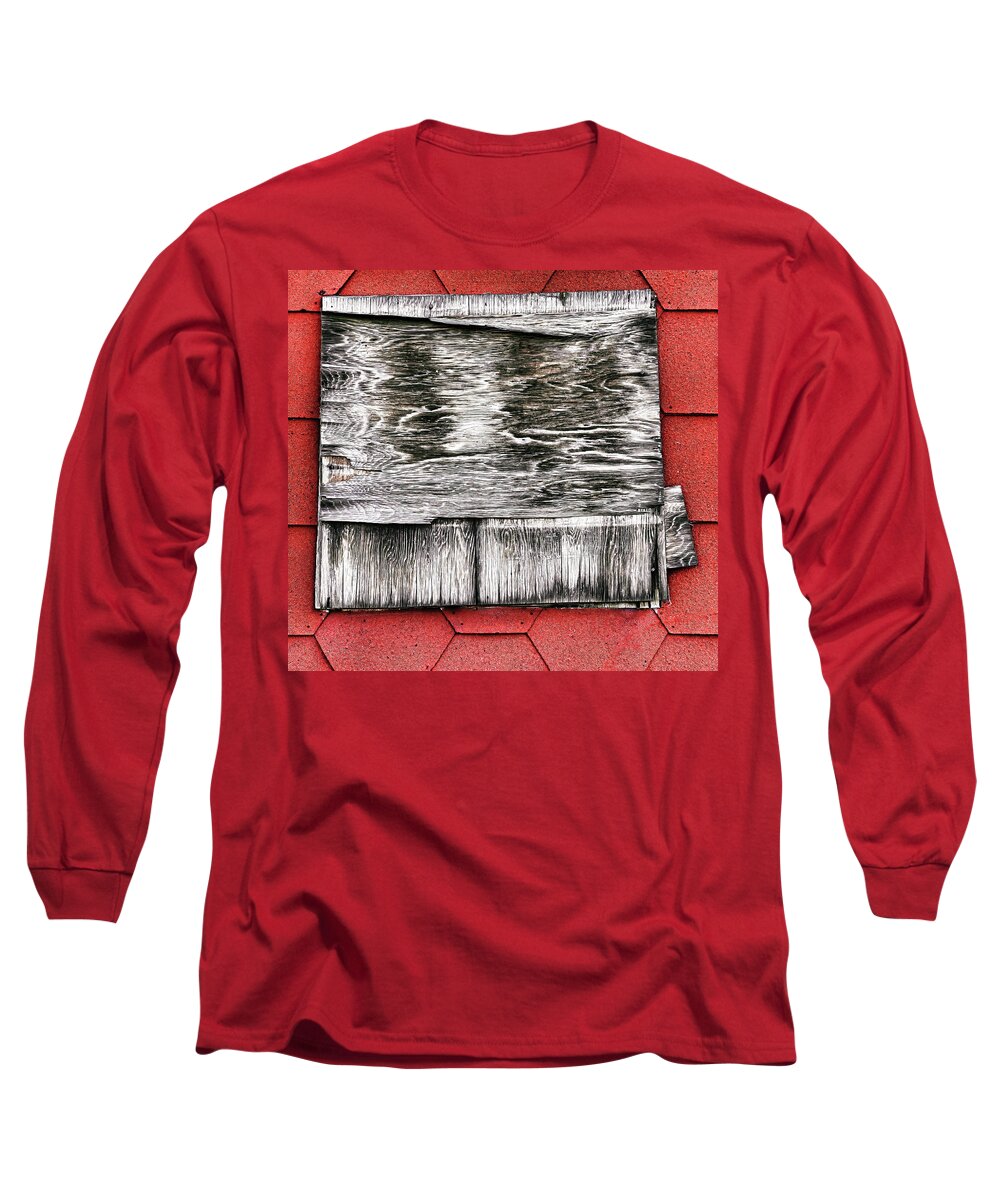 Window Long Sleeve T-Shirt featuring the photograph Boarded Window Patterns On Old Style Shingles by Gary Slawsky