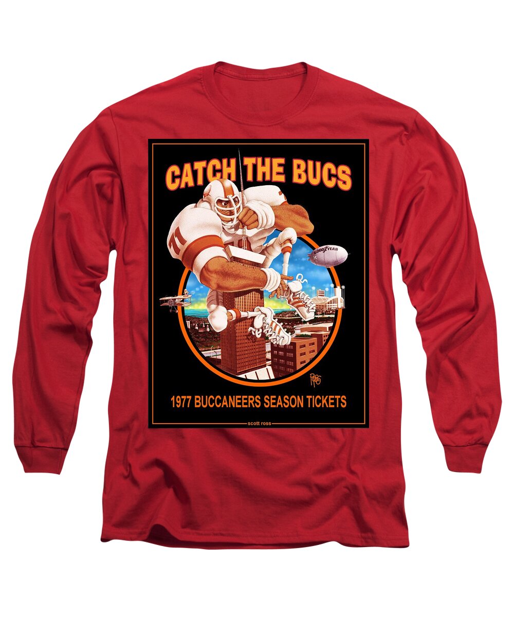 Football Long Sleeve T-Shirt featuring the digital art Catch The Bucs 1977 by Scott Ross