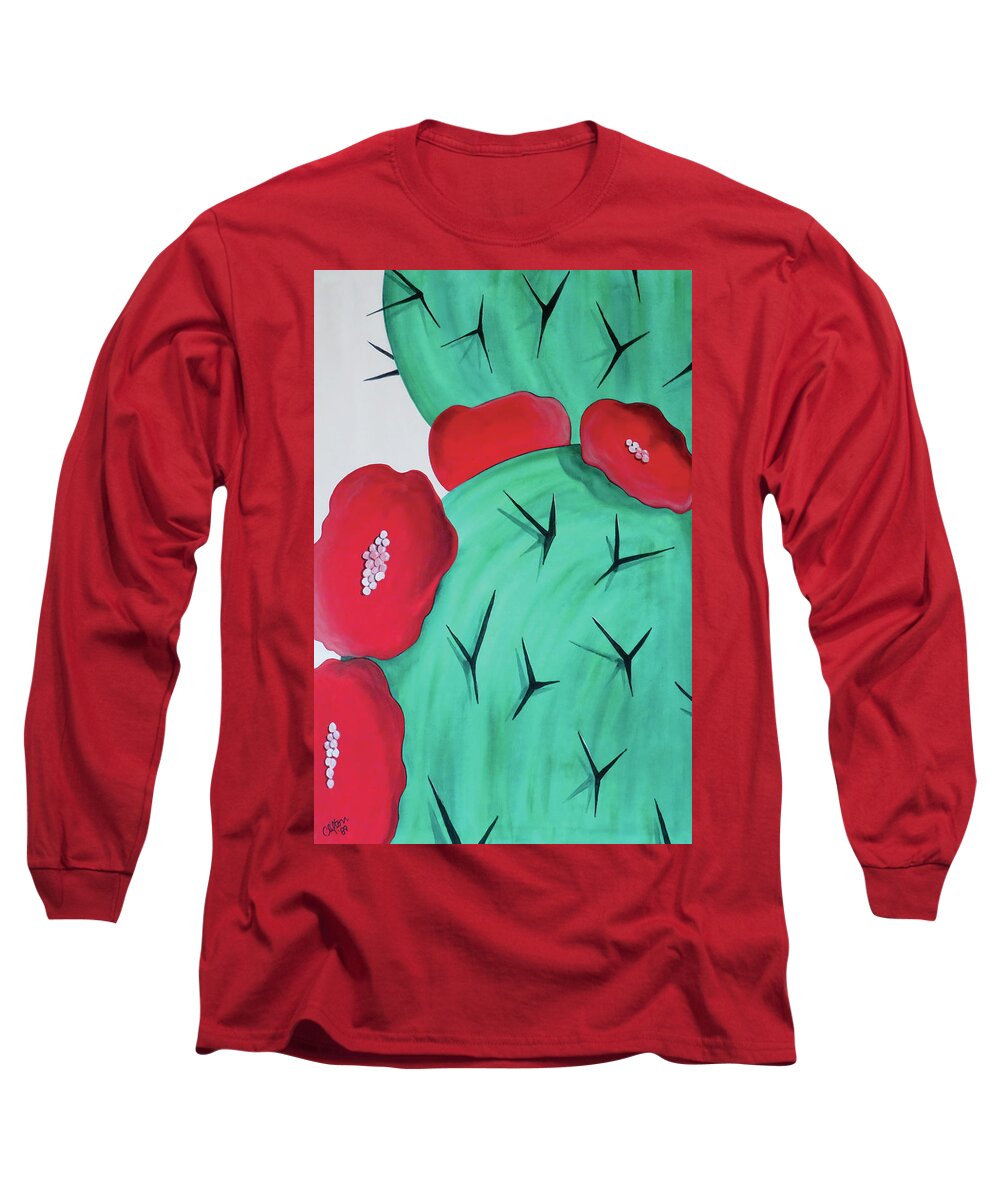 Cactus Long Sleeve T-Shirt featuring the painting Cactus Red by Ted Clifton
