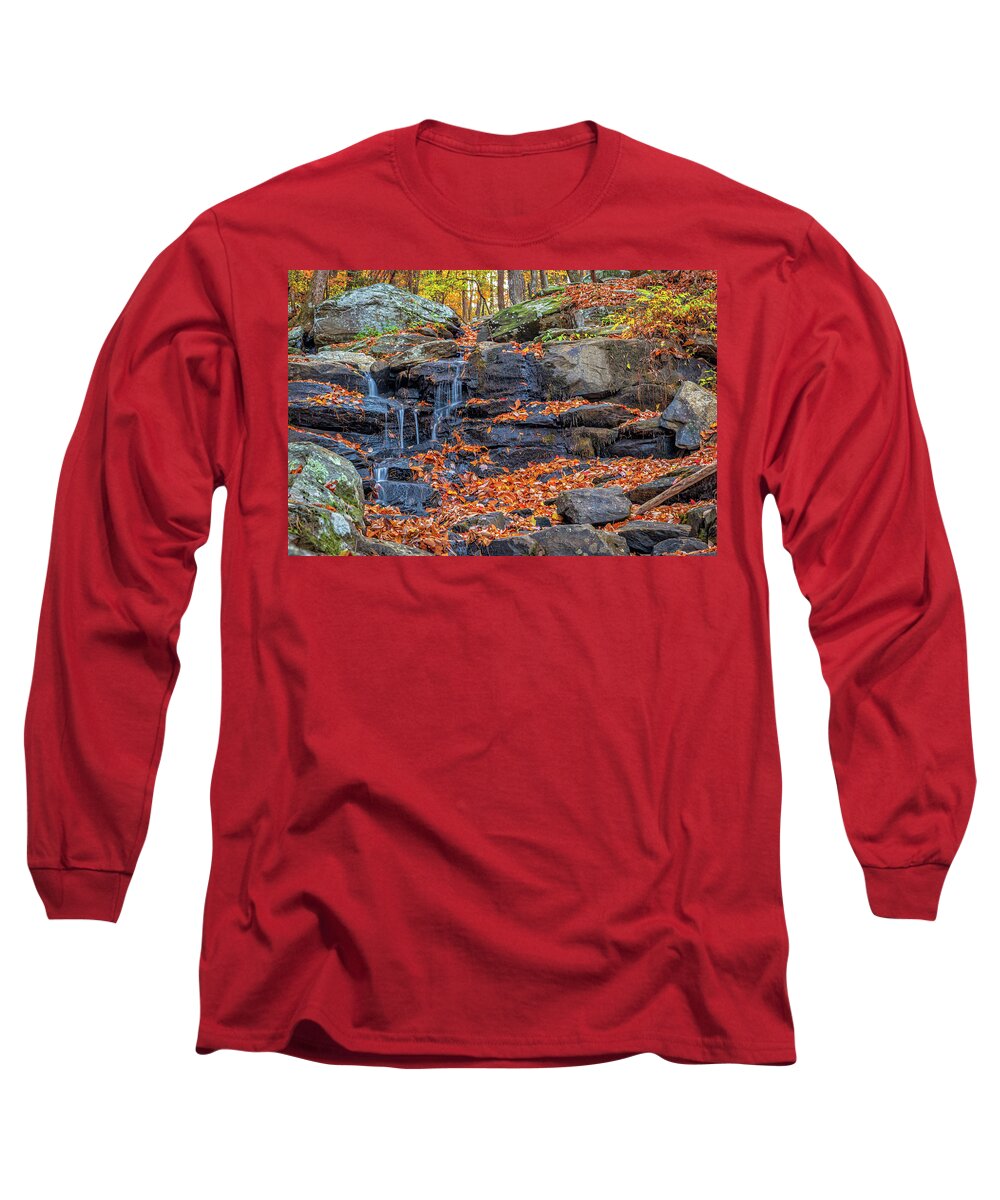  Long Sleeve T-Shirt featuring the photograph Cascading Waterfall at Fort Mountain State Park, Chatsworth, Geo by Peter Ciro