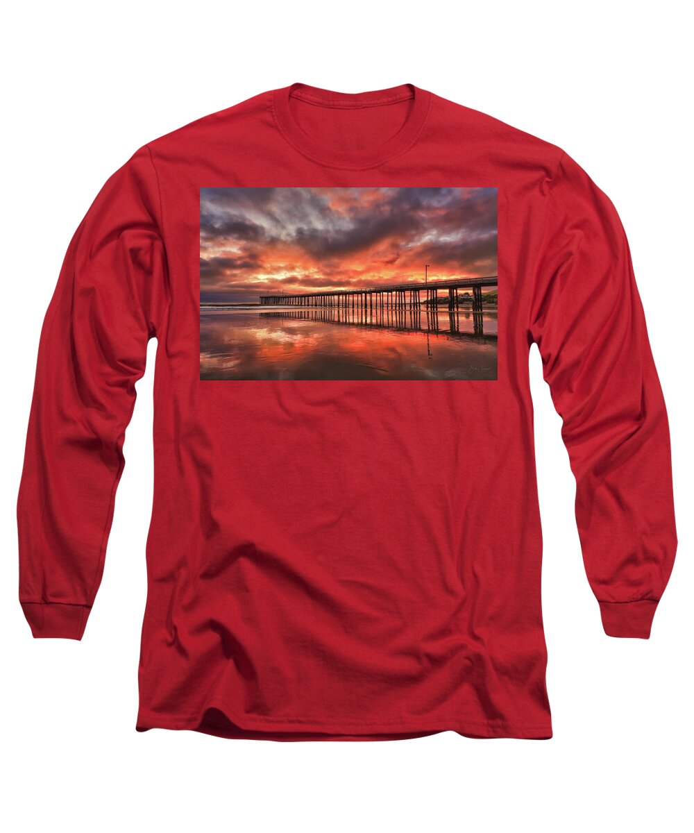 Morro Bay Long Sleeve T-Shirt featuring the photograph Cayucos Pier on Fire by Beth Sargent