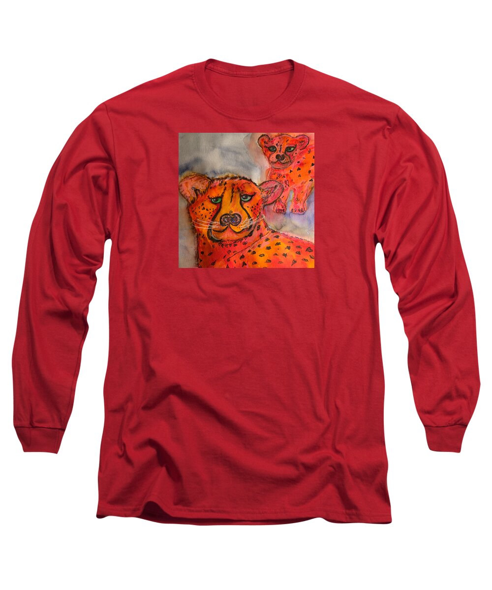 Cheetah Long Sleeve T-Shirt featuring the painting Cheetahs by Sandy Rakowitz
