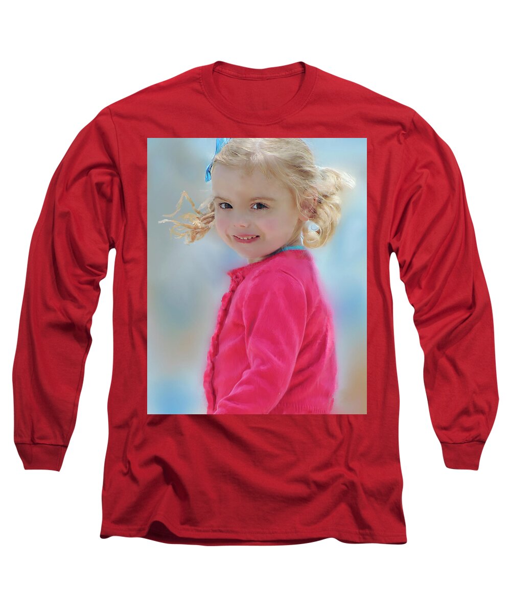 Girl Long Sleeve T-Shirt featuring the digital art Child Playing At the Beach by Cordia Murphy