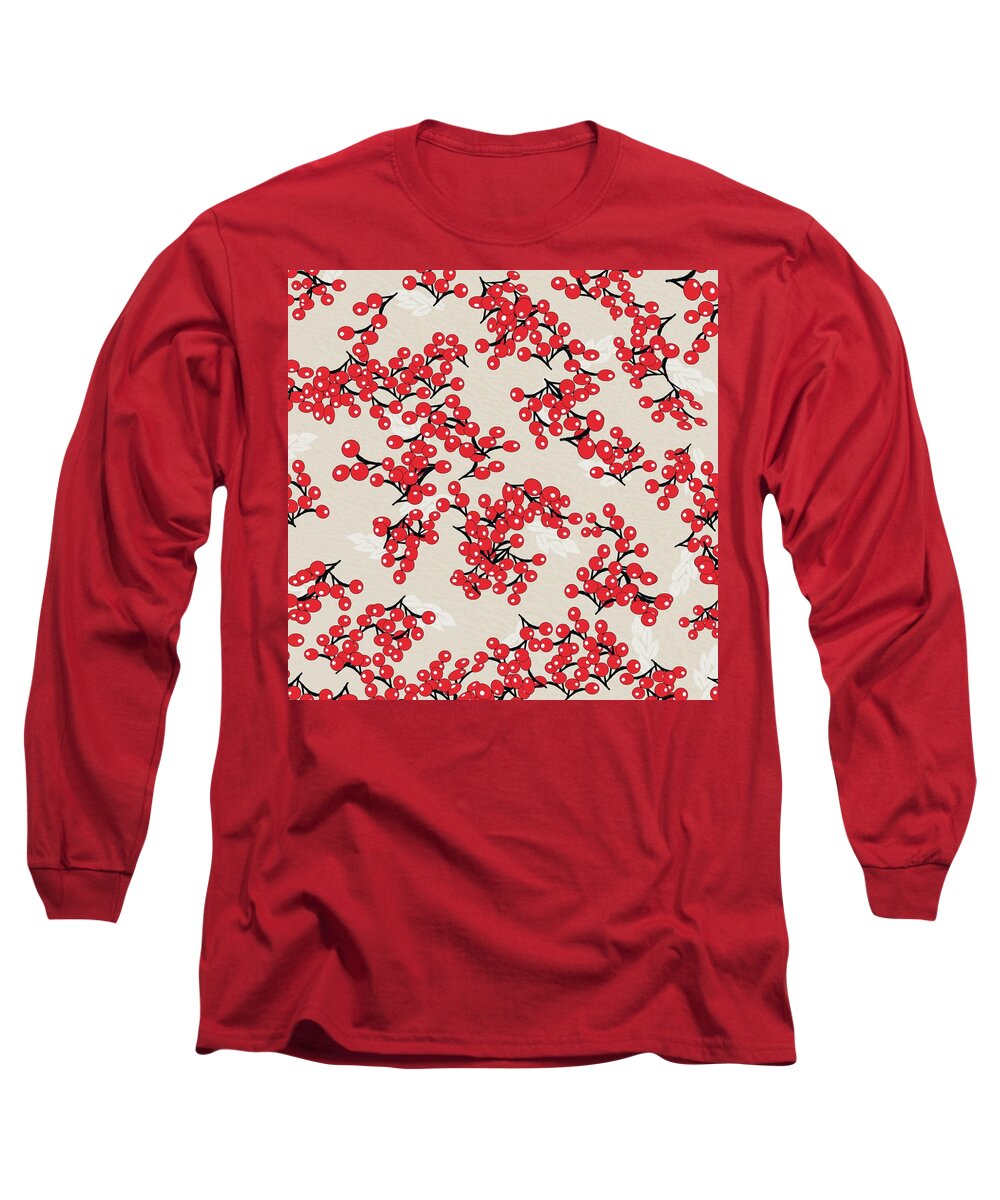 Graphic Long Sleeve T-Shirt featuring the digital art Chinese Red Berries by Sand And Chi