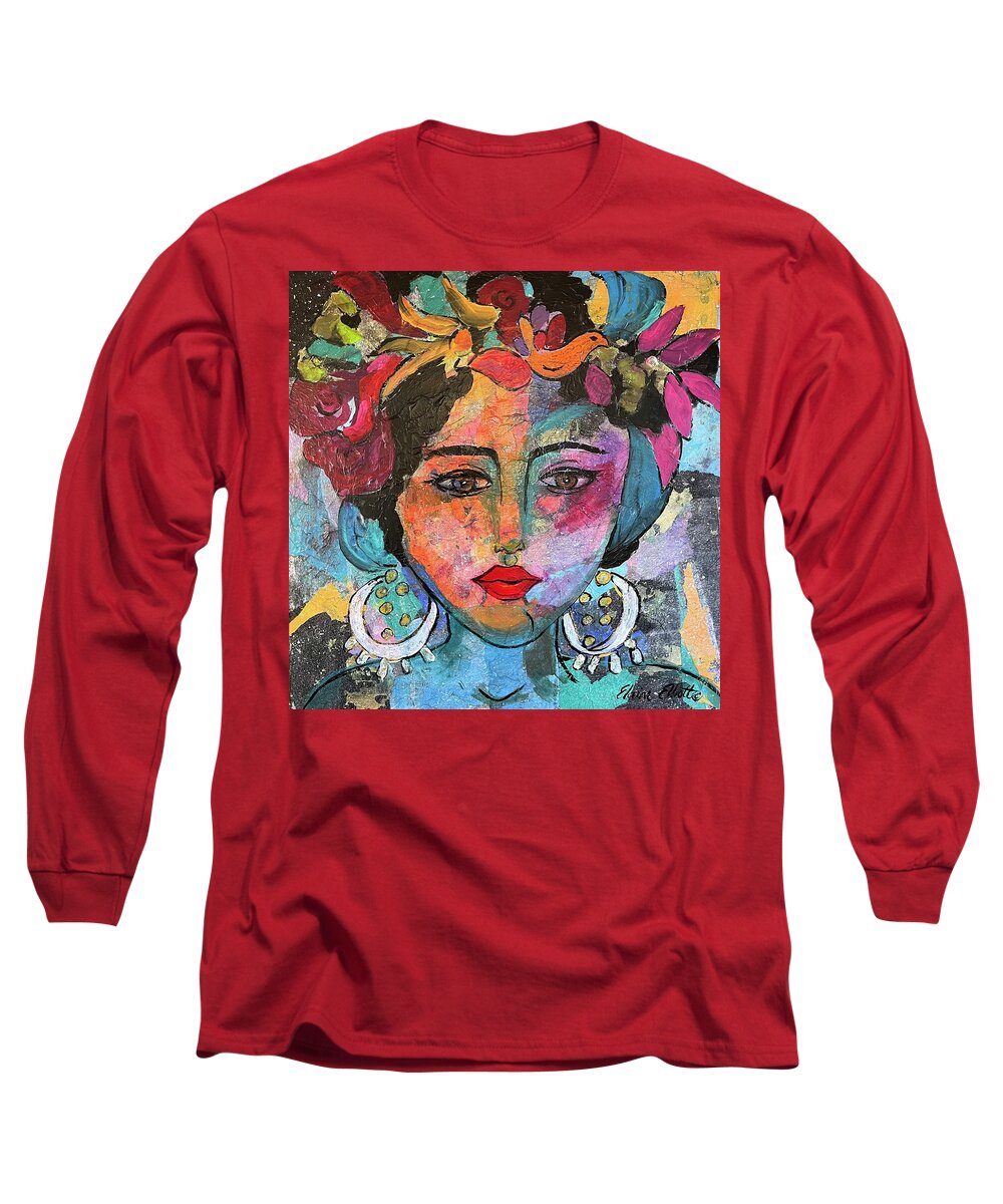 Mexican Woman Long Sleeve T-Shirt featuring the painting Chiquita by Elaine Elliott