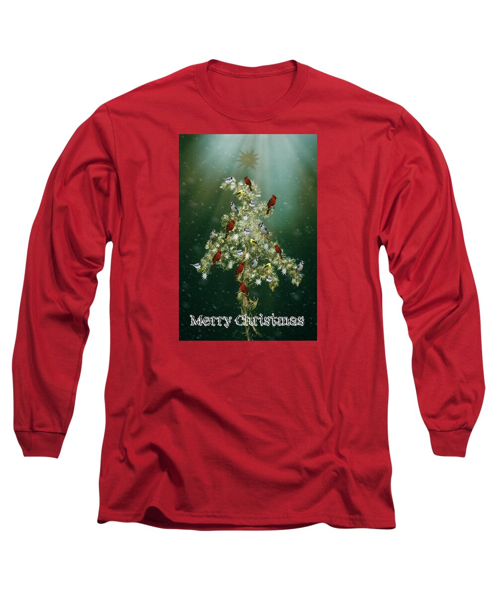 Christmas Long Sleeve T-Shirt featuring the photograph Christmas Goldenrod and Songbirds Greeting Card by Carol Senske