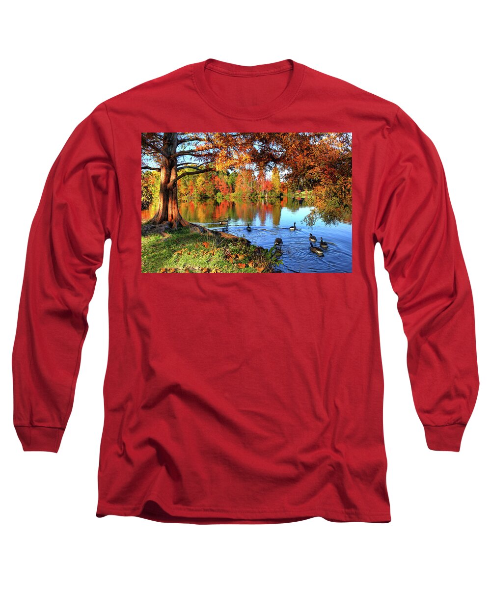 North Carolina Long Sleeve T-Shirt featuring the photograph Colorful Autumn on the Lake by Dan Carmichael
