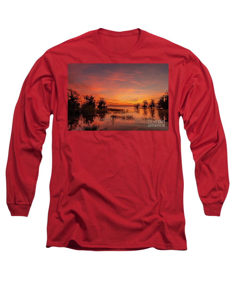 Sun Long Sleeve T-Shirt featuring the photograph Colorful Blue Cypress Sunrise by Tom Claud