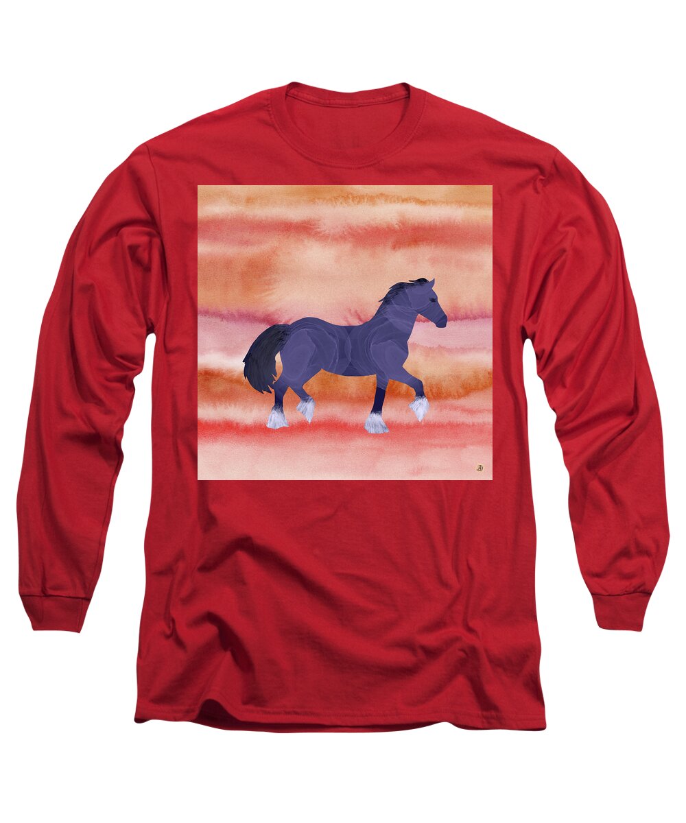 Trotting Horse Long Sleeve T-Shirt featuring the digital art Cool Horse in a Hot Climate by Andreea Dumez