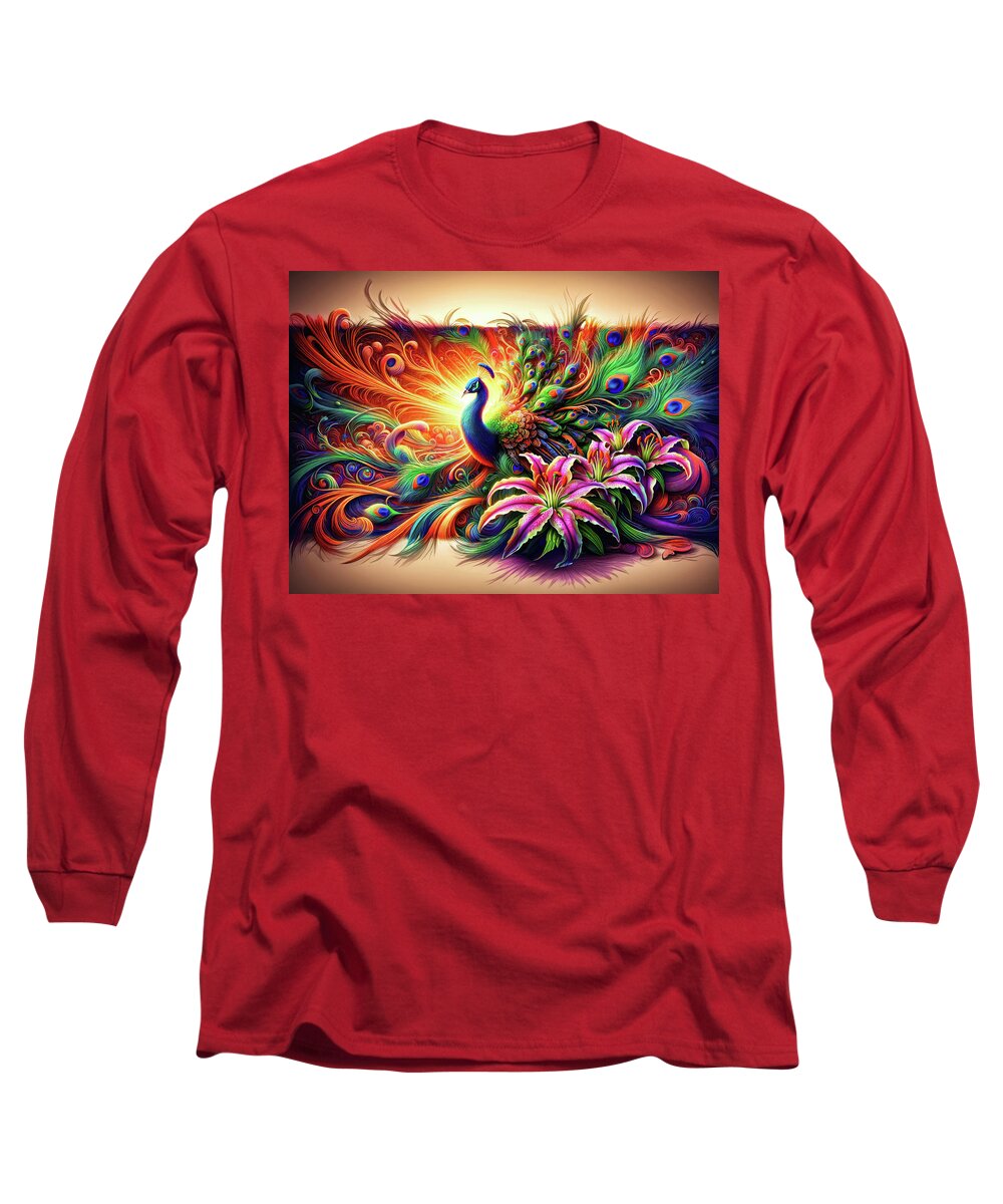 Cosmic Long Sleeve T-Shirt featuring the digital art Cosmic Feather Fusion by Bill and Linda Tiepelman