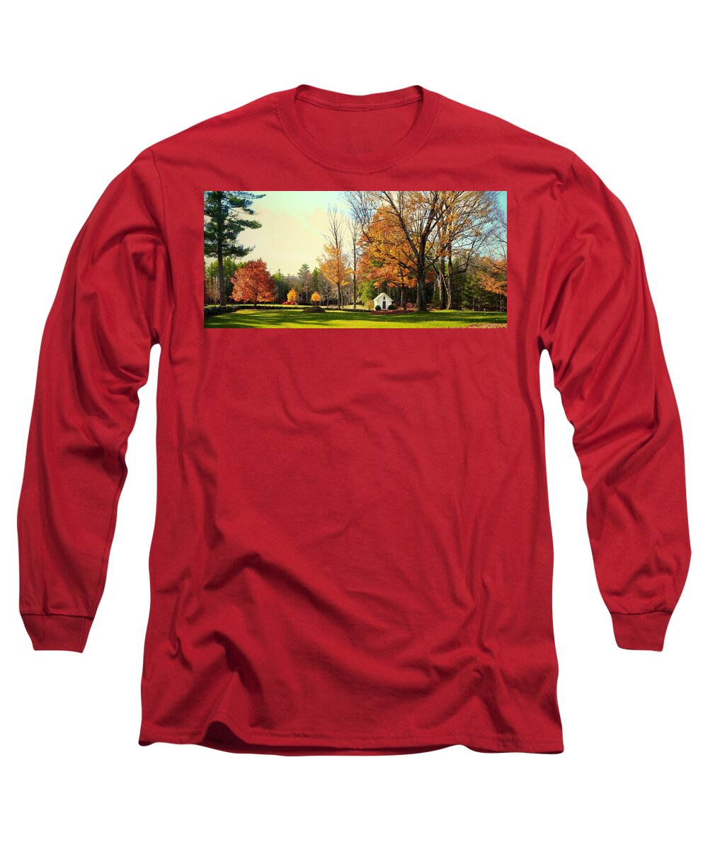 Landscape Long Sleeve T-Shirt featuring the photograph Corn Crib With A Red Door by Alida M Haslett