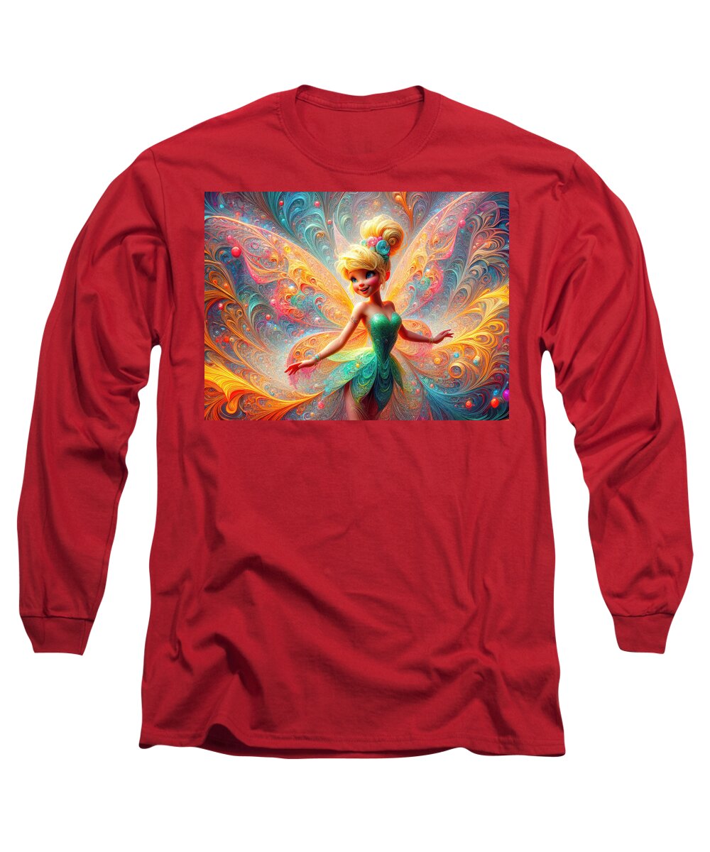 Sunlit Long Sleeve T-Shirt featuring the digital art Dance of the Sunlit Fairy by Bill And Linda Tiepelman