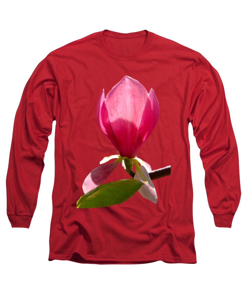 Magnolia Long Sleeve T-Shirt featuring the photograph Deep Pink Magnolia on a transparent background by Terri Waters