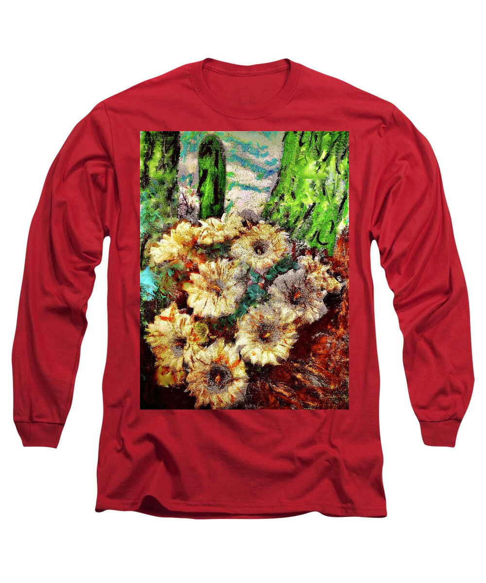 Paintings Of Lizards Long Sleeve T-Shirt featuring the mixed media Desert Flowers by Bencasso Barnesquiat