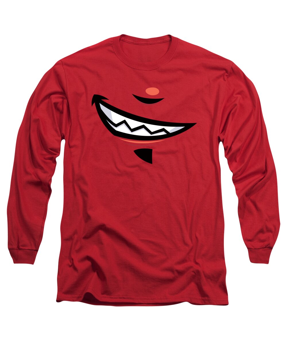 Grin Long Sleeve T-Shirt featuring the digital art Devilish Grin Cartoon Mouth by John Schwegel