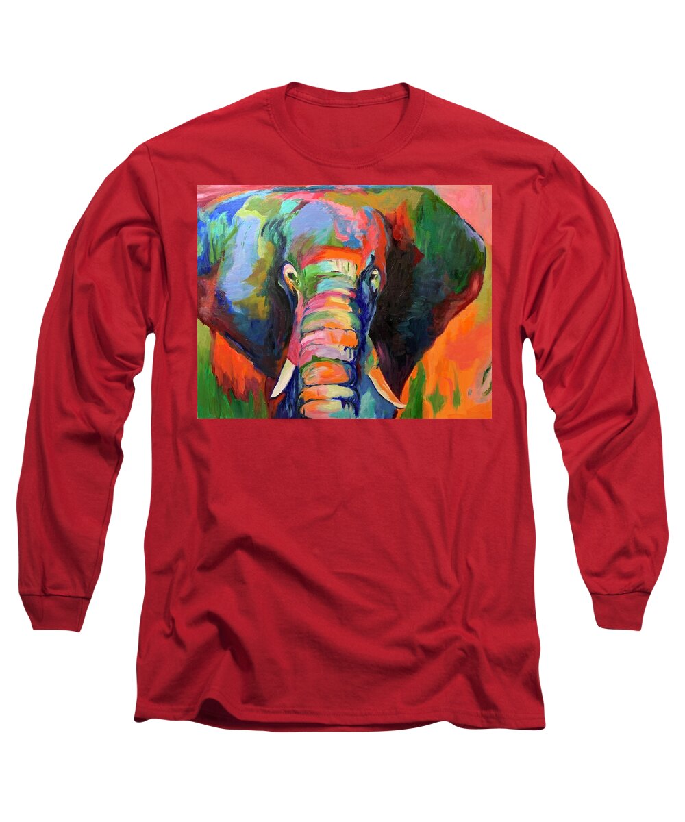 Elephant Long Sleeve T-Shirt featuring the painting Ellie in Full Color by Tracy Hutchinson