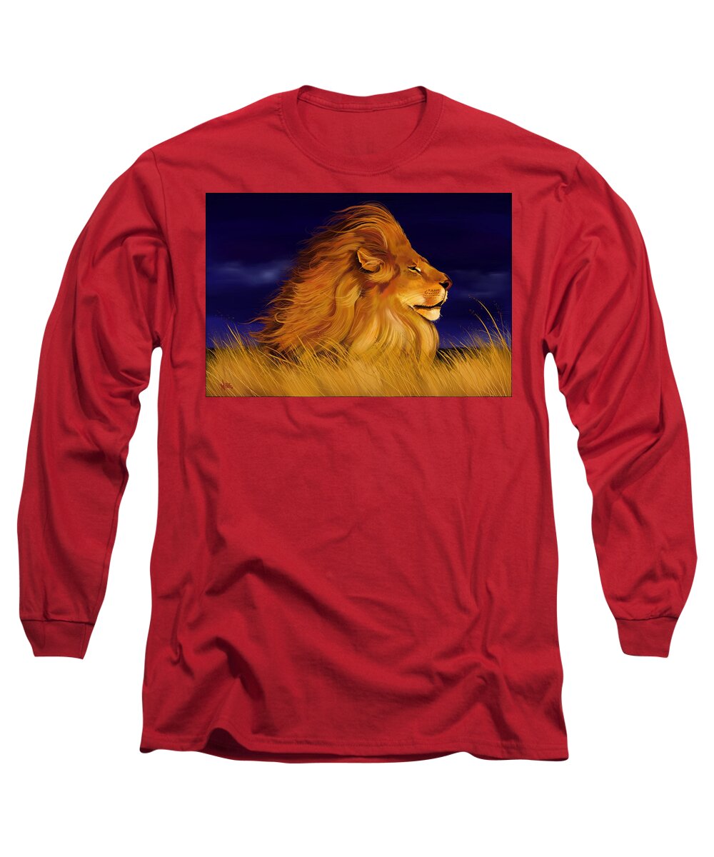 Lion Long Sleeve T-Shirt featuring the digital art Facing the Storm by Norman Klein