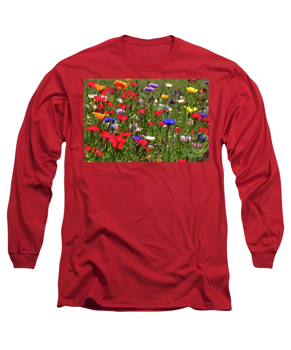 Flower Long Sleeve T-Shirt featuring the photograph Flax Summer Meadow by Baggieoldboy