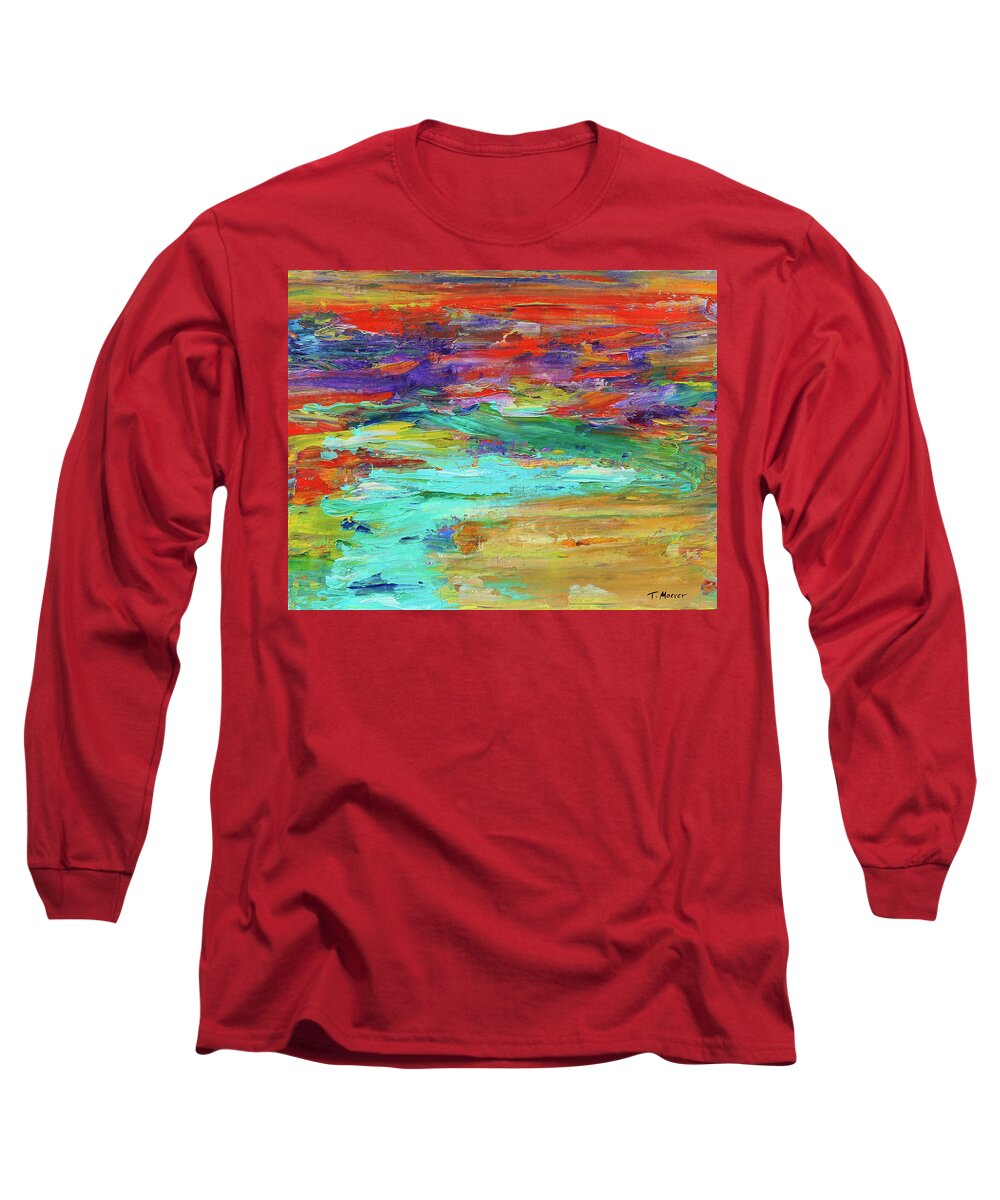 Mountain Stream Long Sleeve T-Shirt featuring the painting Flowing Stream by Teresa Moerer